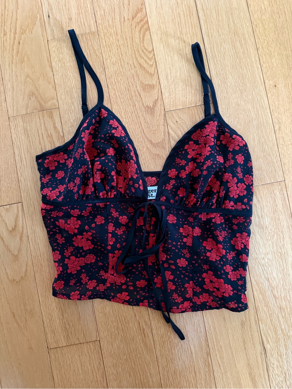 Tiger Mist Black Tank Top with Red Floral Print